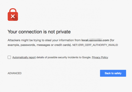 Screenshot of Chrome showing a certificate error