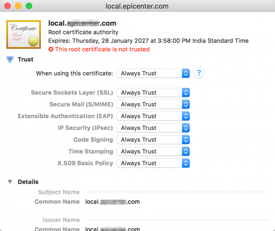 Trusting a certificate in Mac OSX keychain